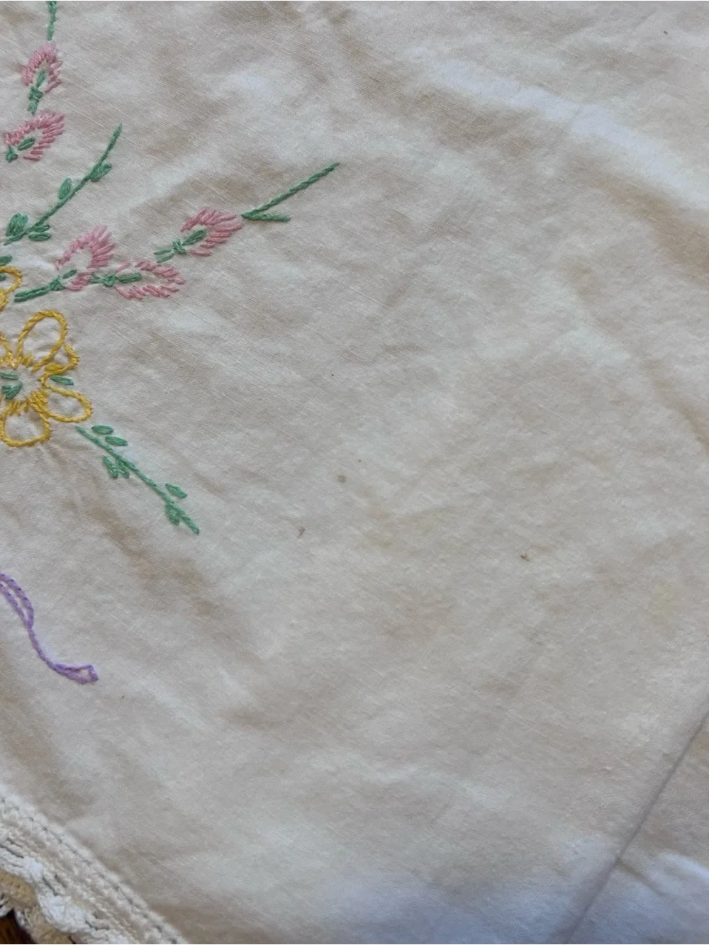 Vintage White Pillowcases with Pastel Floral Embroidery